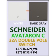 SCHNEIDER AVATARON C 1 GANG 32A DOUBLE POLE SWITCH WHITE / DARK GREY