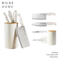 DILAS HOME 5pc Japandi Stainless Steel Meat Fruit Vegetable Kitchen Cleaver Knife Scissors With Hold