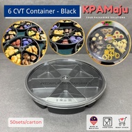 [50sets/carton] 6 Cavity Container (BLACK) w/ Lock - Bekas Kuih Raya / Cookies Plastic Container wit