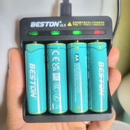 HN Set of 4 Beston 1.5V 3600mWh AA rechargeable batteries with Auto-shutoff charger With full indica