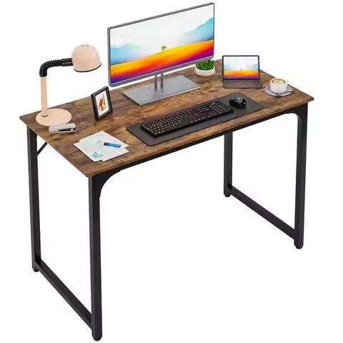 Sturdy 39 Inch Office Desk Brown Computer Desk Waterproof Scratchproof with Metal Frame & Adjustable