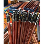 New - High quality natural rosewood chopsticks with colorful abalone shell head - boxed set of 10 pa