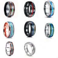 8mm Men's Rose Gold Color Stainless Steel Rings and Abalone Shell Opal Inlay Ring Men's Wedding Band