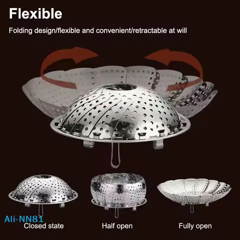 【N】Folding Stainless Food Steamer Vegetable Fruit Food Basket Mesh Steamer Rack Cookware Utensils Fo