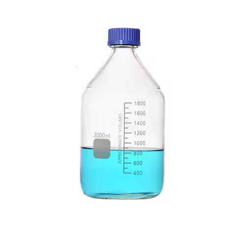 2000mL Reagent Bottle Screw Mouth with Blue Cap 2L Transparent Clear Glass Medical Laboratory Chemis