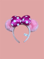迪士尼可愛粉色絨毛米妮耳朵髮箍蝴蝶結頭箍disney headband disneyland hairband