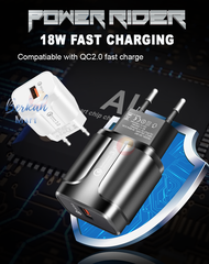 Charger POWER RIDER Qualcomm QC 3.0 18W Fast Charging Travel Adaptor Charger USB Flash Charge LZ-023