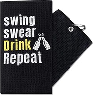 Funny Golf Towel for Men, Golf Gifts Embroidered Golf Towels for Golf Bags with Clip for Men Women Golf Fans, Golf Accessories for Birthday Retirement Gifts – Swing Swear Drink Repeat