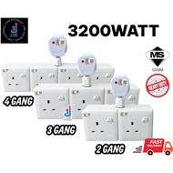 PVC WALL SOCKET HEAVY DUTY 2 /3/ 4 Gang Wall Socket 3800WATT 3PIN NEON PLUG SIRIM