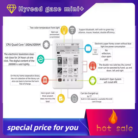 Hyread gaze mini | eReader | Bluetooth | WiFi