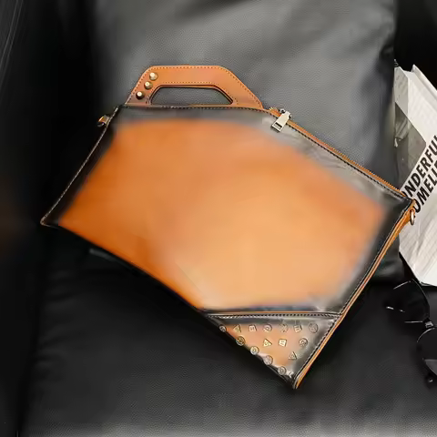 Vinatge Rivet Clutch Men Hand Bag Luxury Crazy Horse PU Leather Men's Clutches With Shoulder Strap C