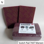MERAH 3m 7447 Scotch Pad Sandpaper Non Woven Sponge 6x9 Inch Maroon (Yellow Writing)