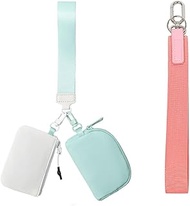 Mini Zip Around Dual Pouch Wristlet Portable Wristlet Wallet Detachable Coin Purse Pouch for Women -