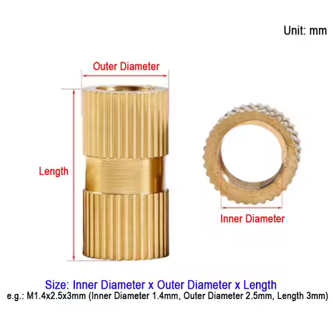 M1.4 M1.6 M2 M2.5 M3 M4 M5-M10 Brass Insert Nut Knurled Insertnut Hot Melt Molding Injection Embed T