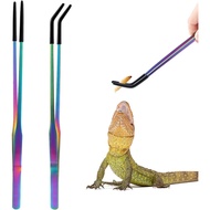 2 Pack Stainless Steel Straight & Curved Tweezers Reptile Feeding Tongs with Rubber Tip for Aquarium