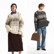 【冰島毛紗線】Unvesno(UN) 中古費爾島混色破洞提花圓領針織毛衣