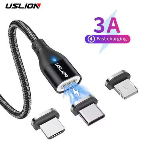 USLION Magnetic Charger Cable USB Micro Type C Cable Fast Charging For iphone 12 Magnet Data Charge 