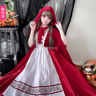 Halloween Costume Little Red Riding Hood Dress Shawl Cape Maid Costume Red Cloak Christmas Long Dres
