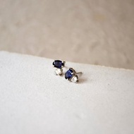 手製天然堇青石配鋯石耳釘耳環 // 天然寶石