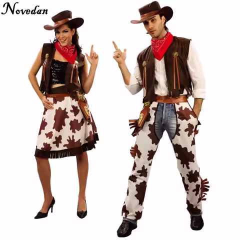 Halloween Party Cowboy Costume For Adult Men and Women Cowgirl Cosplay Western Dress Suit Carnival A