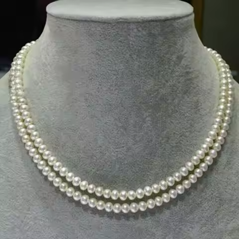 Vintage Akoya Real Pearl Necklace 5-6mm Pearls 32' 925s Clasp