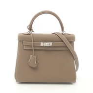 HERMES Kelly 25 單肩手提包 Togo 皮革 SHW Etoupe 灰棕色二手女式