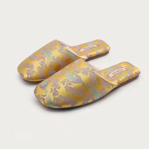 Women Chinese Style Silk Baotou Cotton Slippers Winter New Soft sole Plush Keep Warm High Quality Ho