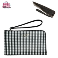 (CHECK STOCK FIRST)NEW KATE SPADE LUCY L-ZIP JAZZY GINGHAM MEDIUM WRISTLET KD746 BLACK MULTI