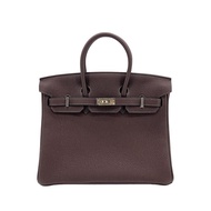 Hermes Birkin 牛皮銀釦手提柏金包-25cm（深咖） _廠商直送