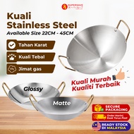 SUPERSAVE Kuali Stainless Steel Plain Wok With Golden Handle Double Ear Wok Large Non-Stick Frying P