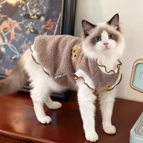 Sphynx Cat Clothes Winter Warm Vest, Double Sided Fleece Coat for Hairless Cats & Devon Rex,Cozy The