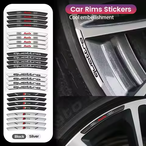 3D Aluminum Car Wheel Rims Racing Stickers Badge Auto Decoration For Audi Sline RS QUATTRO A3 A4 B8 