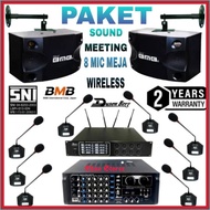 Paket Komplit Conference Mic Meja SHURE Wireless 8 Unit Ampli Spk BMB