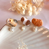 可客製化天竺鼠軟陶淡水珍珠髮叉 馬尾叉