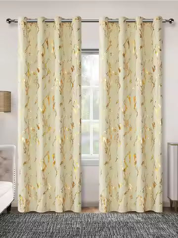 Gold Patterned Curtains for Living Room Bedroom Marble Print 84 Inches Long Modern Room Darkening Th