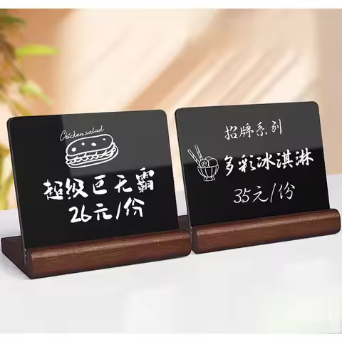 100x85mm Wood Base Mini Chalkboard Sign Stand Rewriting Bread Price Label List Blackboard Menu Paper