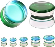 1 Pair Double Flared Gauges for Ears, Solid Glass Ear Gauge Plugs Earrings for Women Men, Colorful E