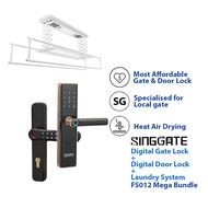 SINGGATE [Mega Bundle] PEARL WHITE Automated Smart Laundry System + Digital Wooden Door Lock + Biometrics Digital Gate Lock |  LS023 + FS012 + FM021