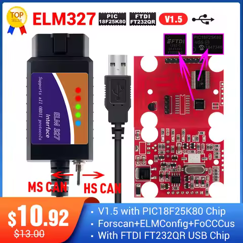 ELM327 USB FTDI with switch code Scanner FORscan ELMconfig HS CAN and MS CAN super elm327 obd2 v1.5 
