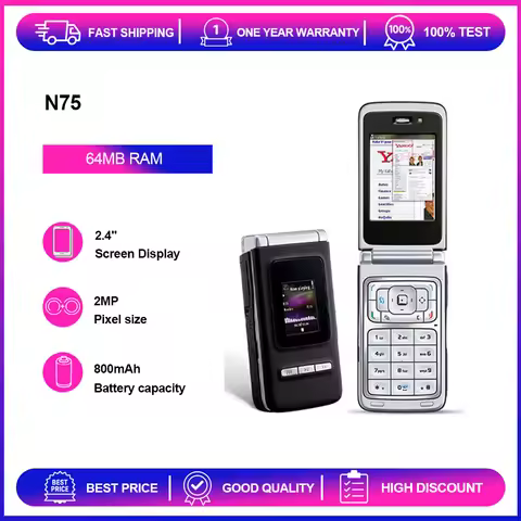 Refurbished Unlocked N75 2MP 800mAh 64MB RAM 2.4 inches Phone Russian Arabic Hebrew Keyboard Good Co