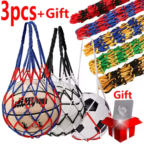 3Pcs+Gift Mixed Color Basketball Net Bag, Thickened Woven Nylon, Durable Sports Training Bag for Bas