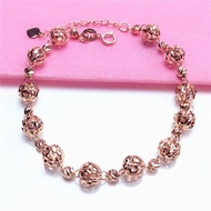 ❤Russia 585 Purple Gold Bracelet Ball Bracelet Korean Version Fashionable Classy Exquisite Non-Fadin