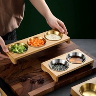 2 or 3 Compartment Sauce Plate Condiment Wooden Rack Sauce Dish Tray Shelf Wood Frame with Holes Sea