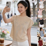 GaMin-0762 (มี 6สี) เสื้อไหมพรมแขนสั้น เสื้อแขนสั้นรุ่นใหม่ สีพื้นกากเพชร Y2923