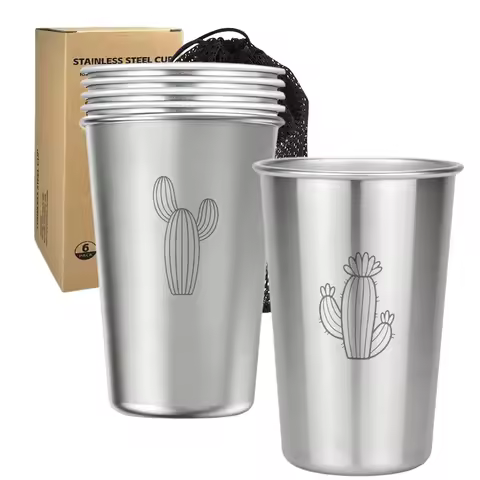 Premium Stainless Steel Cups 6 Pack Pint Cup Tumbler Metal Cups Stackable Durable Cup Chilling Beer 