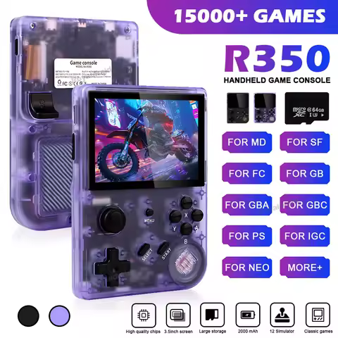 64G R350 Retro Handheld Video Game Console 3.5 Inch IPS Screen Portable Pocket Video Player 15000+ G