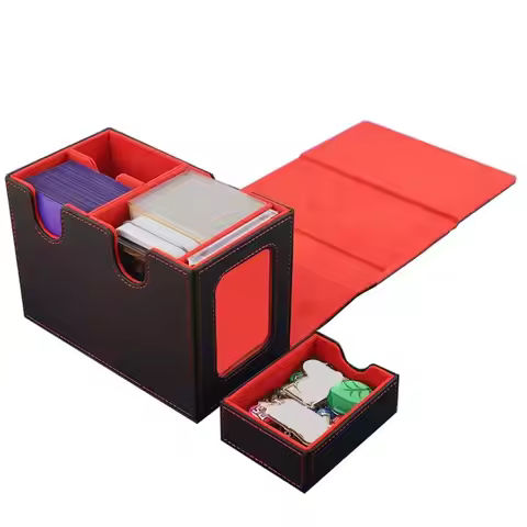 Fashion PU Leather Card Deck Box Flannel Collection Window Collection Box Card Stacking Storage Box 