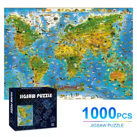 500/1000pcs World Map Jigsaw Puzzle | Challenging Large Puzzle for Adults and Families, Includes Thi