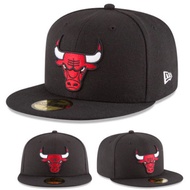 New Era NBA Chicago Bulls 5950 Black Fitted Hat Official Game Classic Hat