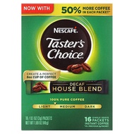 Nescafé, Taster s Choice, Instant Coffee, House Blend, Light/Medium Roast, Decaf, 16 Packets, 0.1 oz